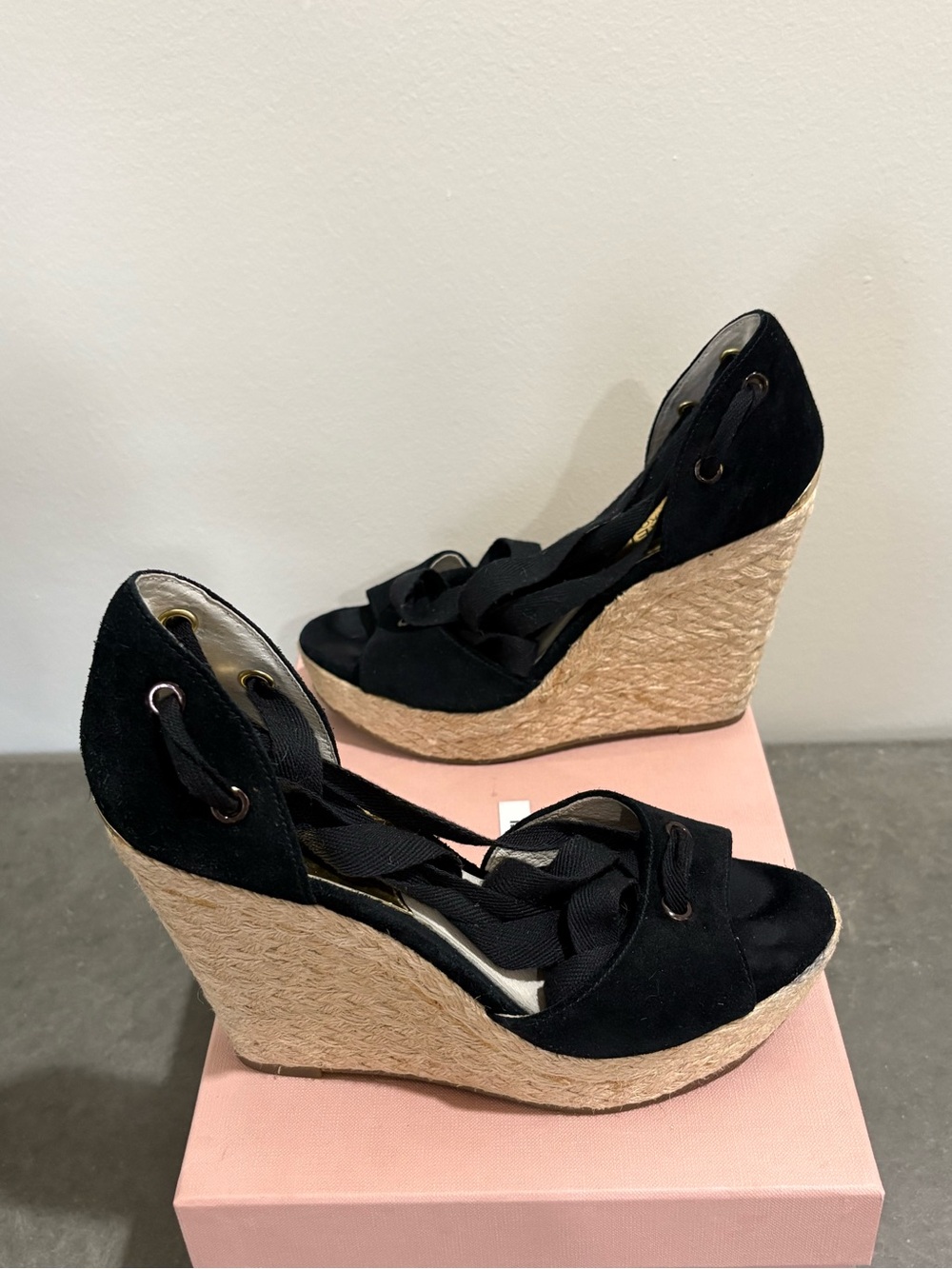 MICHAEL Michael Kors Lilah suede Wedge Open Toe Ankle Wrap Espadrilles 6.5 - Picture 3 of 9